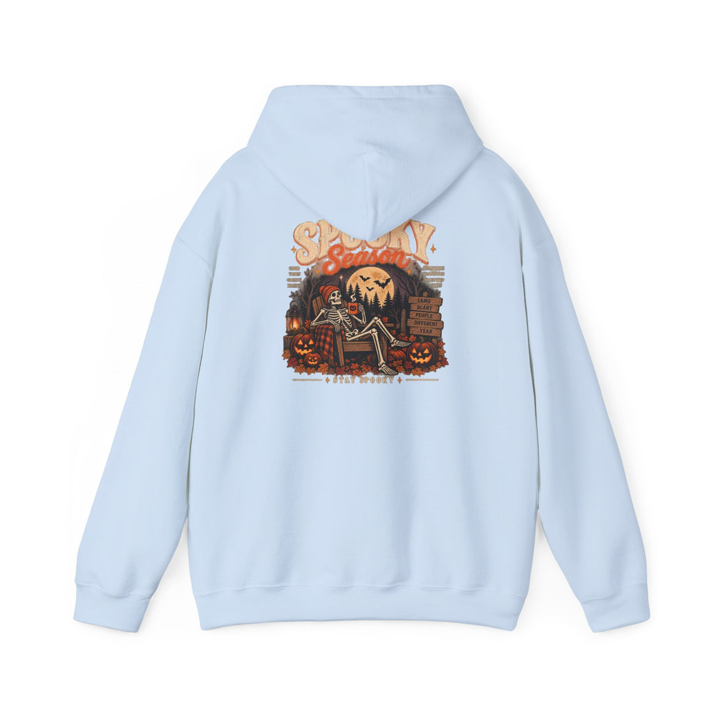 Spooky Season Halloween Hoodie – Skeleton & Pumpkin Graphic Sweatshirt