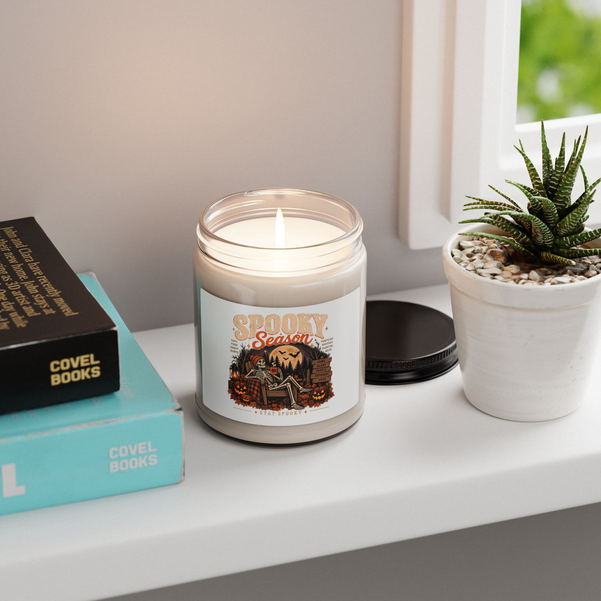 Spooky Season 9oz Scented Soy Candle — Halloween Pumpkin & Skeleton Autumn Fragrance