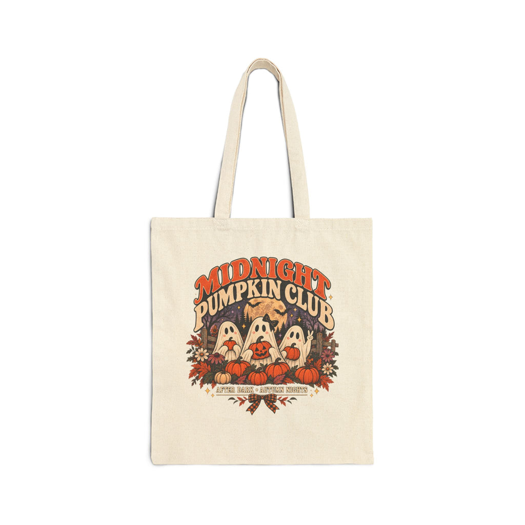 Midnight Pumpkin Club Cotton Tote — Halloween Ghosts Pumpkin Patch Tote Bag