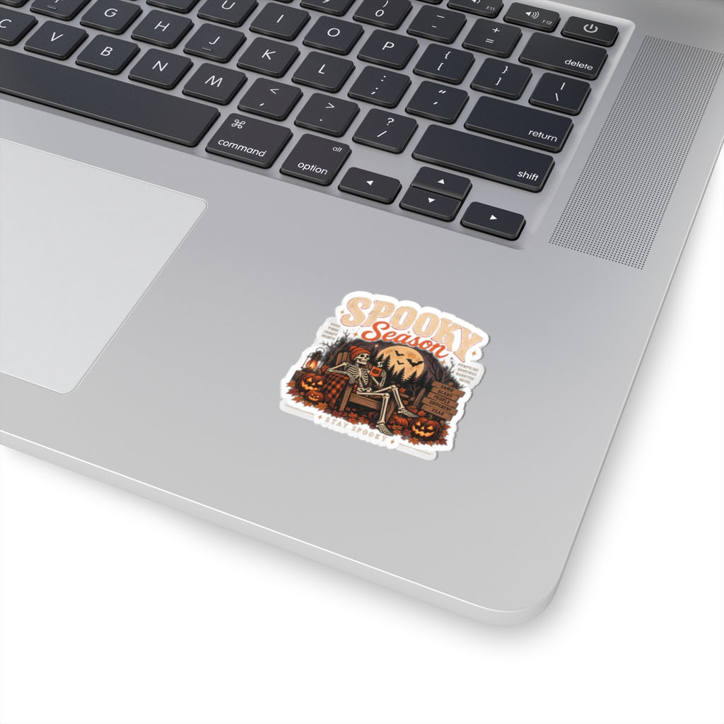 Spooky Season Sticker — Halloween Skeleton Pumpkin Kiss-Cut Decal
