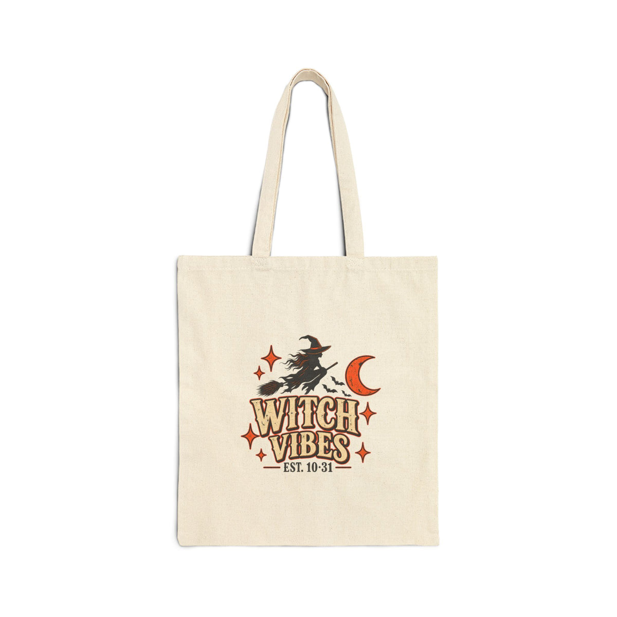 Witch Vibes Cotton Tote Bag — Retro Witch Moon Canvas Shopper