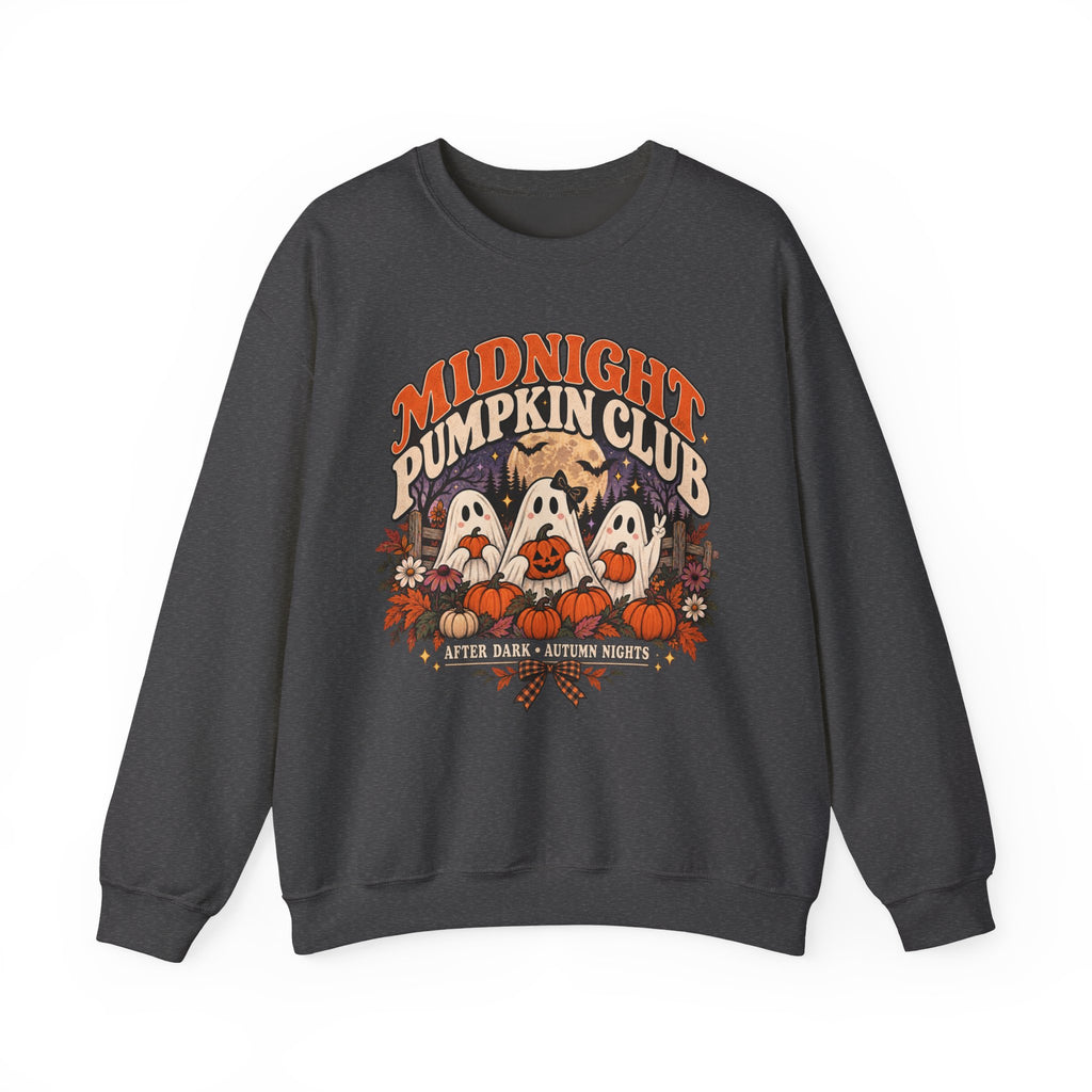 Midnight Pumpkin Club Crewneck Sweatshirt — Cute Ghosts & Pumpkins Halloween Sweater