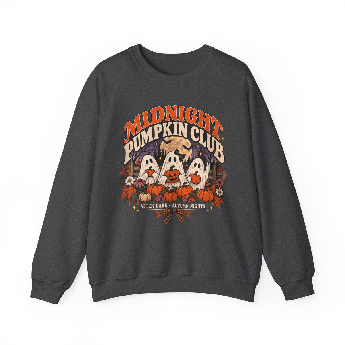 Midnight Pumpkin Club Crewneck Sweatshirt — Cute Ghosts & Pumpkins Halloween Sweater