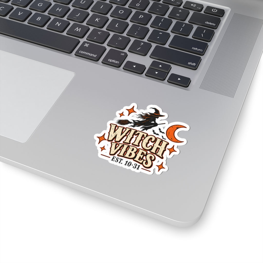 Witch Vibes Kiss-Cut Sticker — Halloween Witch, Moon & Bats Decal (Est. 10·31)