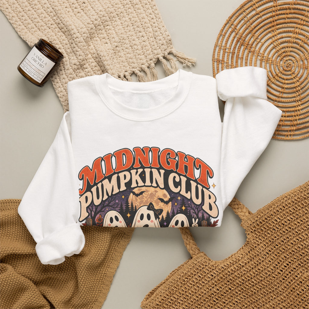 Midnight Pumpkin Club Crewneck Sweatshirt — Cute Ghosts & Pumpkins Halloween Sweater