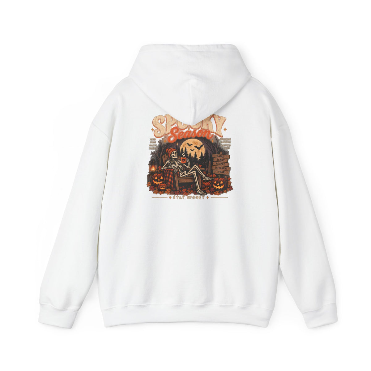 Spooky Season Halloween Hoodie – Skeleton & Pumpkin Graphic Sweatshirt