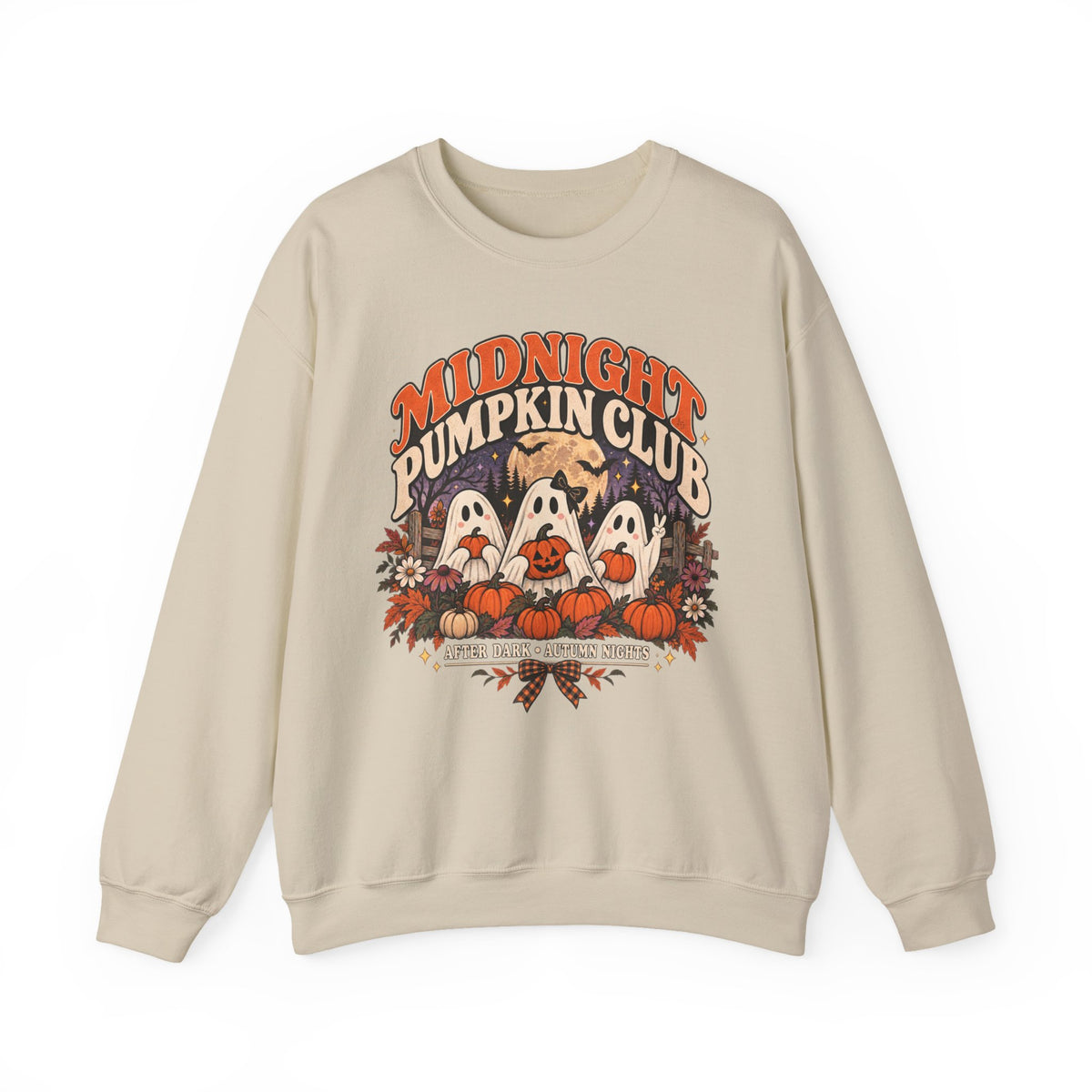 Midnight Pumpkin Club Crewneck Sweatshirt — Cute Ghosts & Pumpkins Halloween Sweater