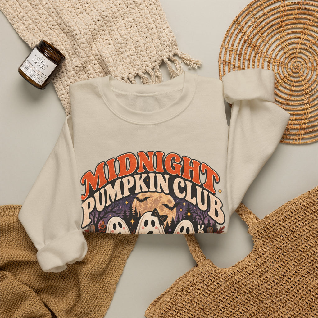Midnight Pumpkin Club Crewneck Sweatshirt — Cute Ghosts & Pumpkins Halloween Sweater