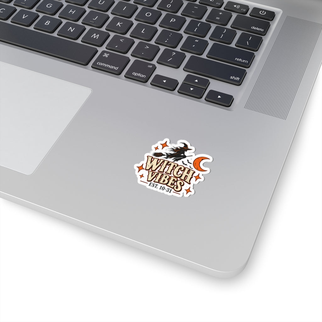 Witch Vibes Kiss-Cut Sticker — Halloween Witch, Moon & Bats Decal (Est. 10·31)