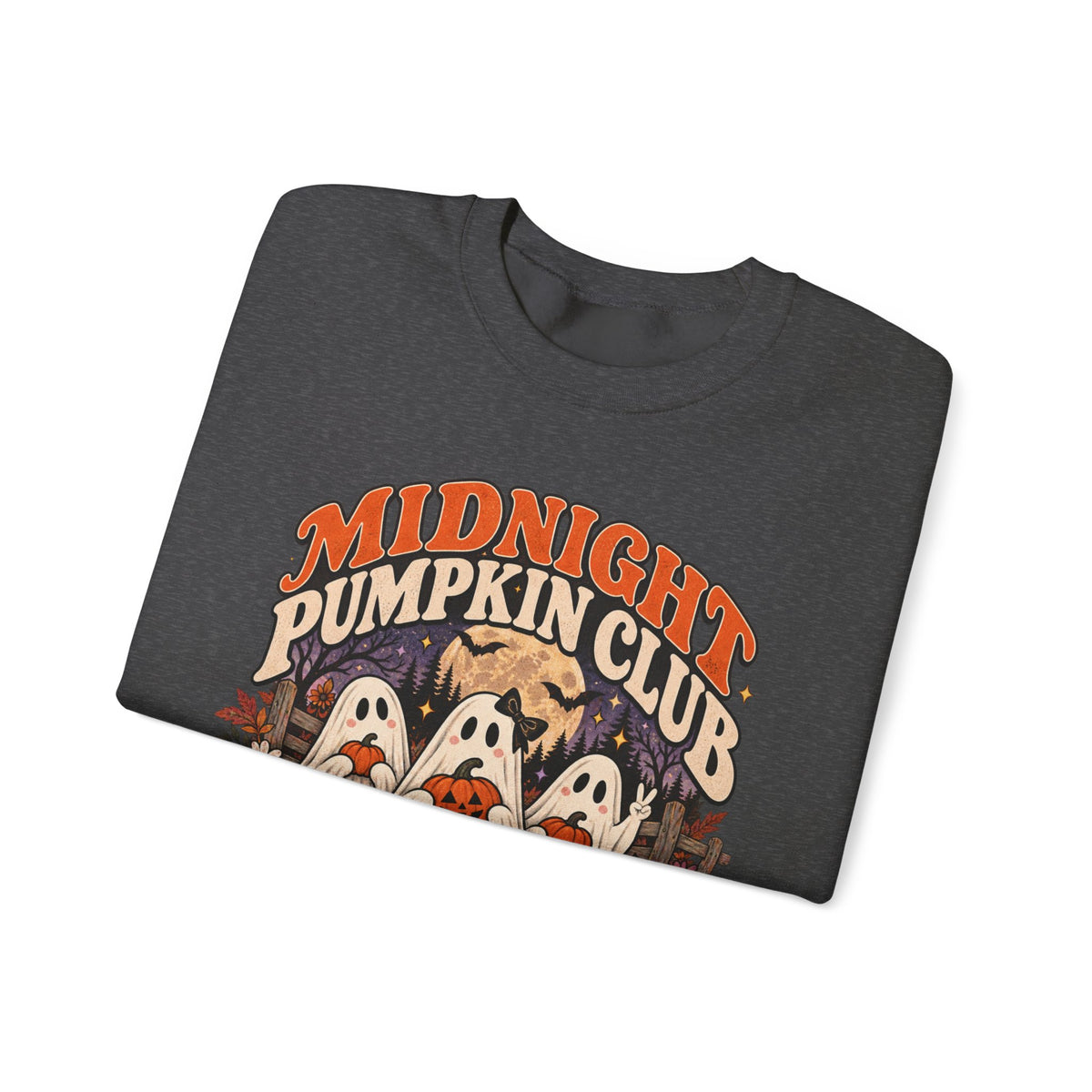 Midnight Pumpkin Club Crewneck Sweatshirt — Cute Ghosts & Pumpkins Halloween Sweater