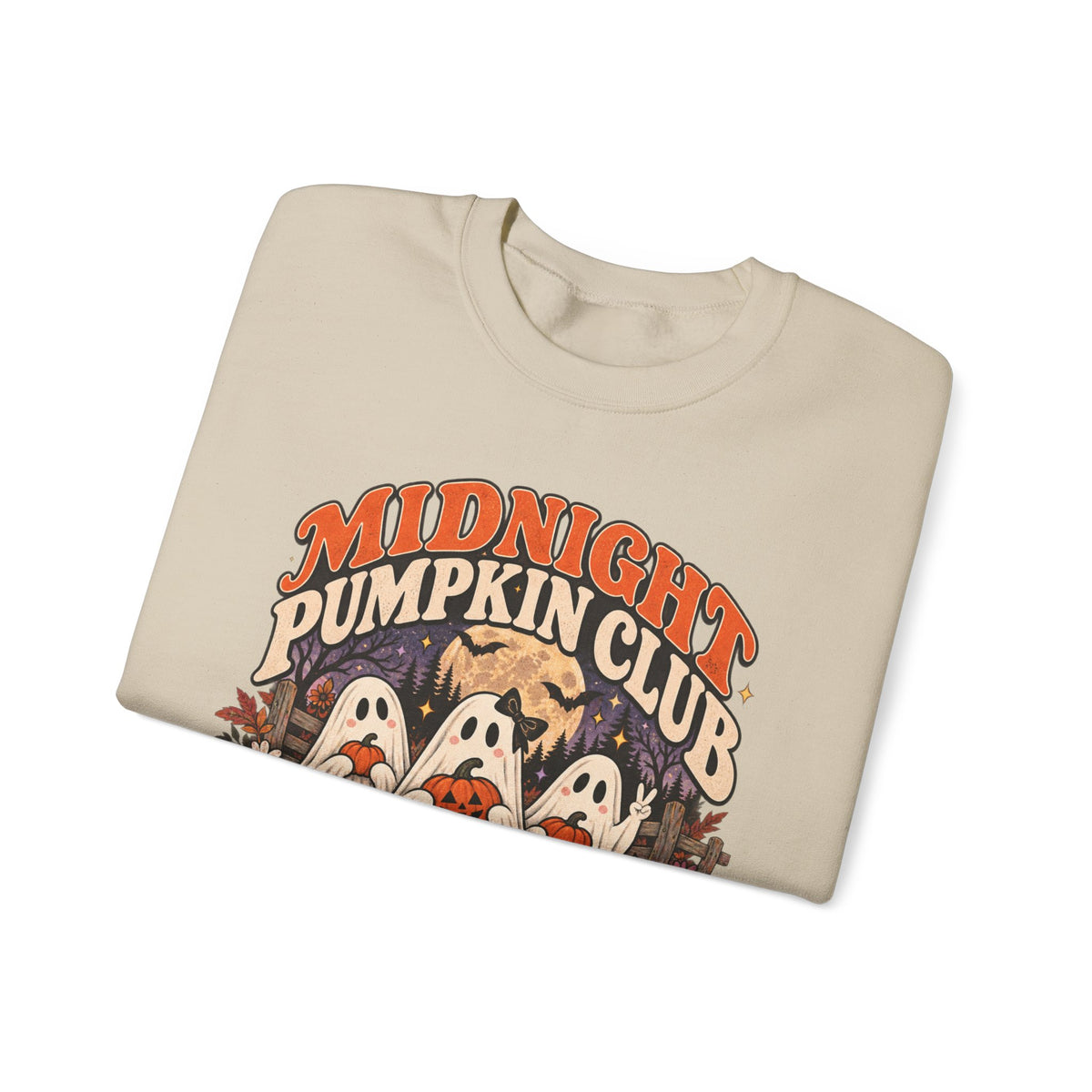 Midnight Pumpkin Club Crewneck Sweatshirt — Cute Ghosts & Pumpkins Halloween Sweater
