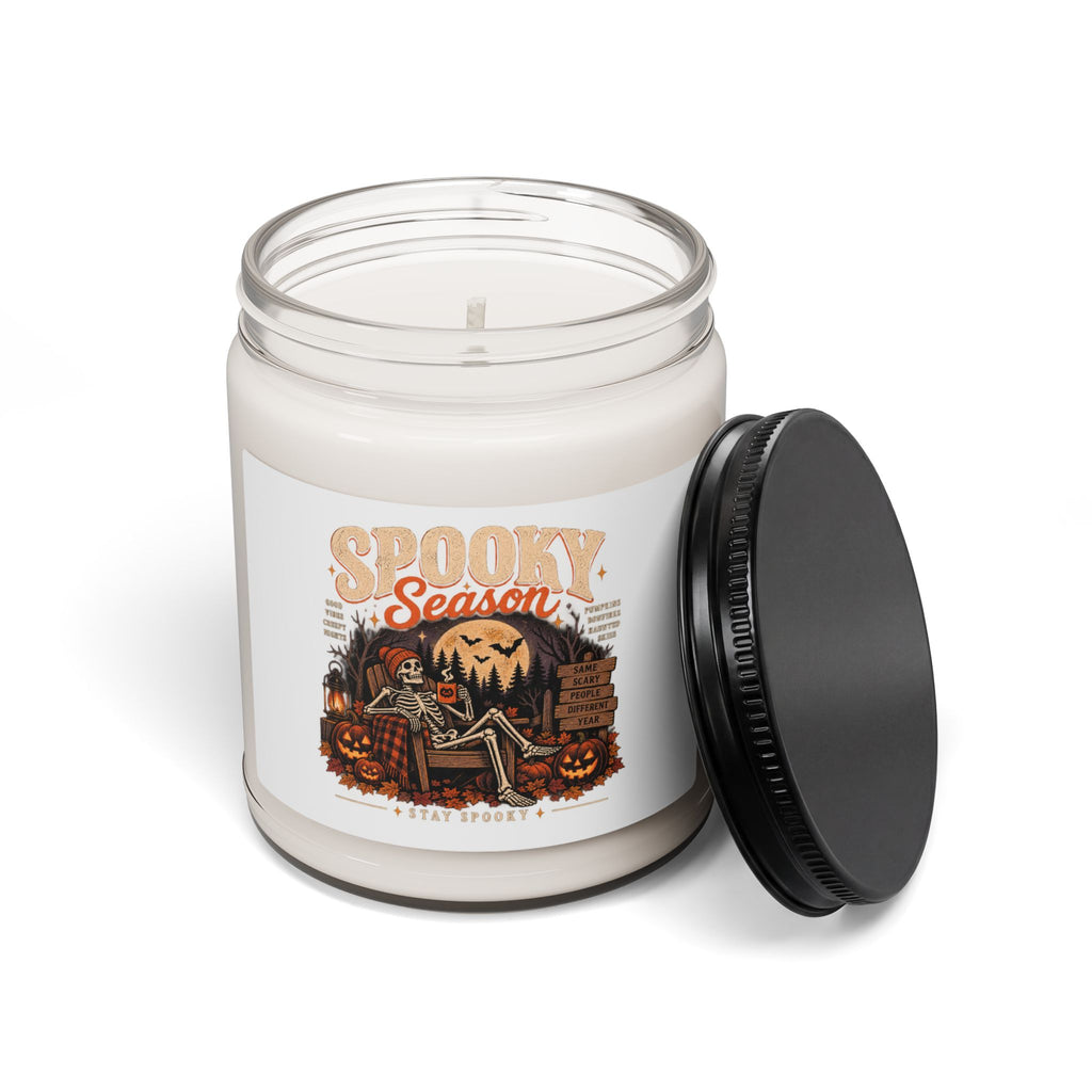 Spooky Season 9oz Scented Soy Candle — Halloween Pumpkin & Skeleton Autumn Fragrance
