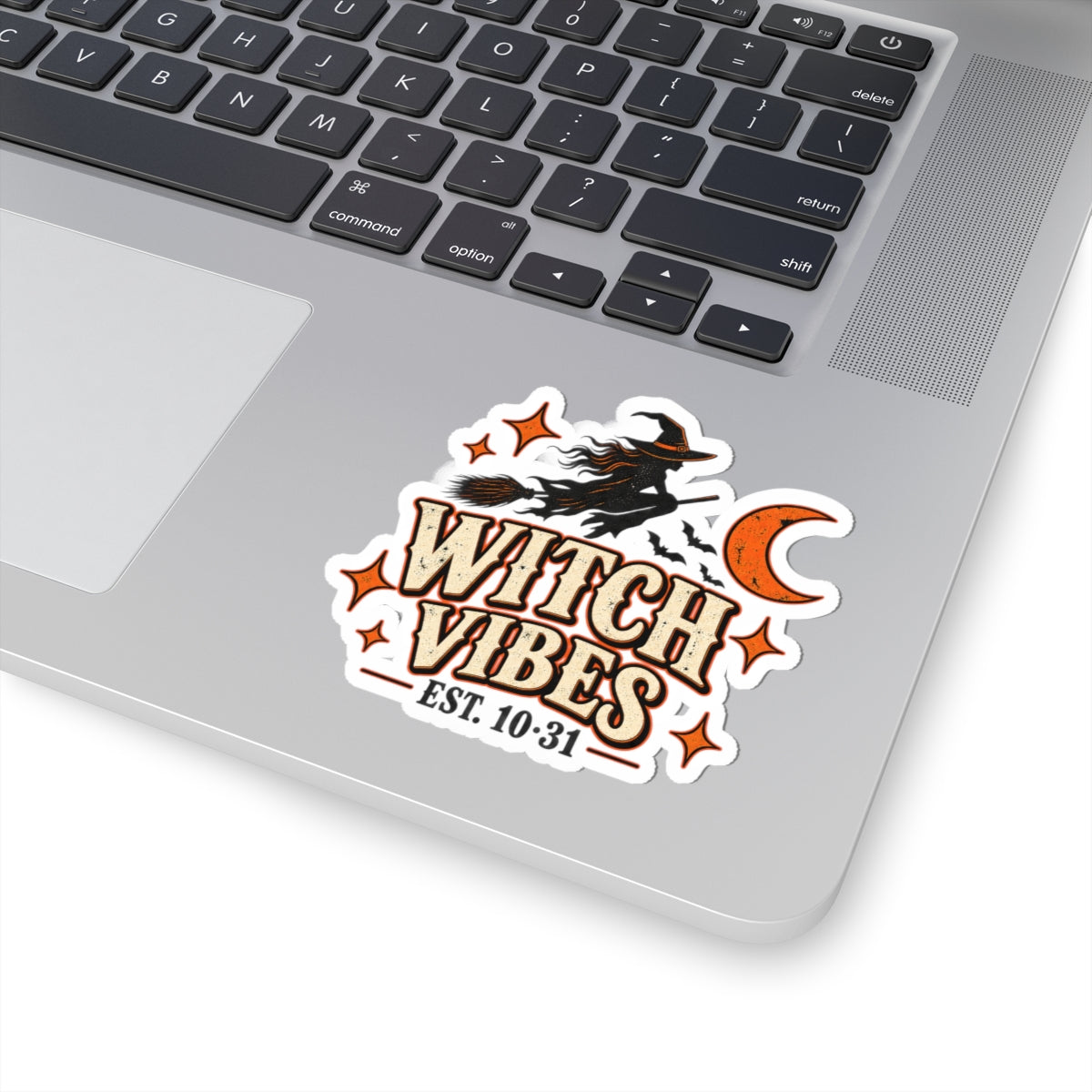 Witch Vibes Kiss-Cut Sticker — Halloween Witch, Moon & Bats Decal (Est. 10·31)