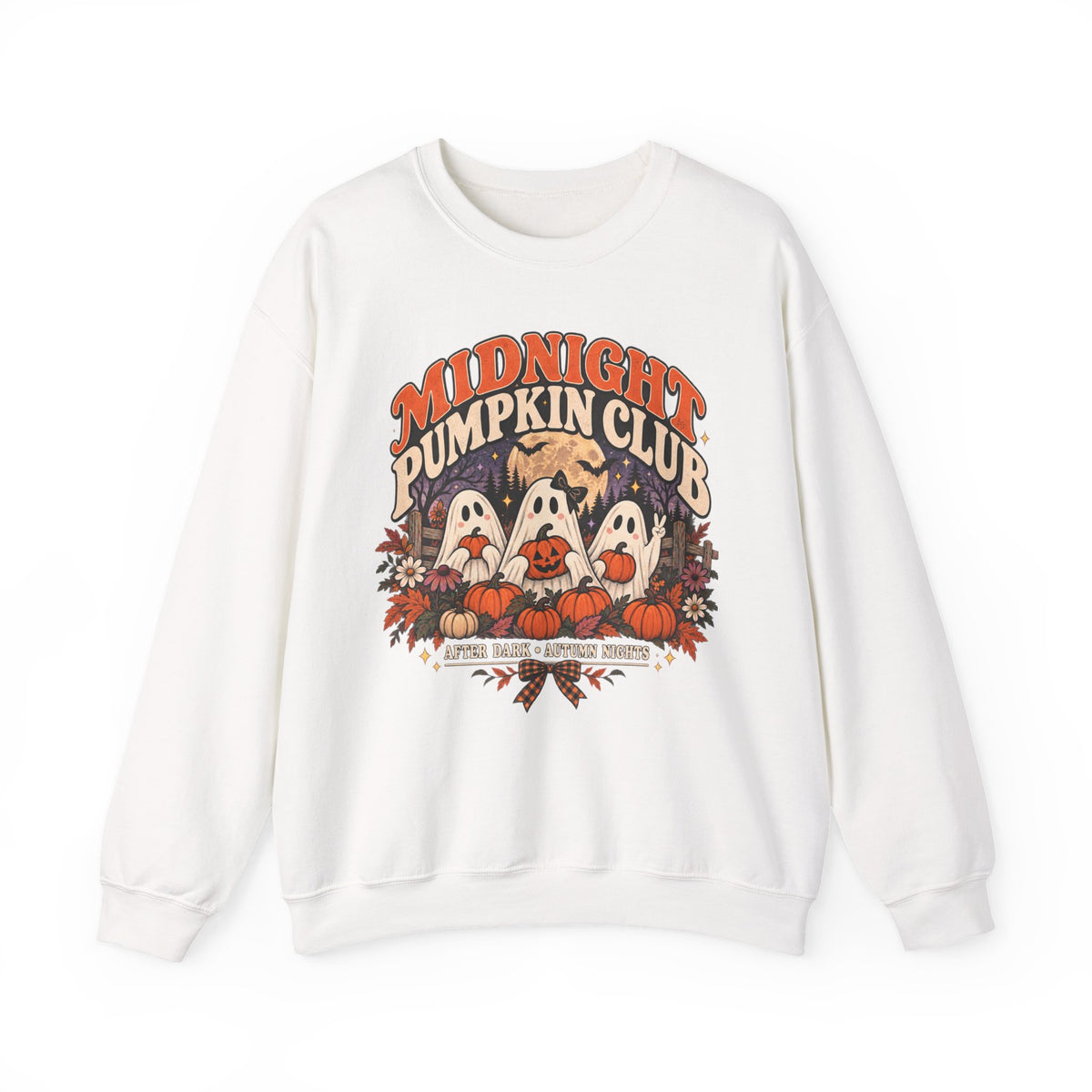 Midnight Pumpkin Club Crewneck Sweatshirt — Cute Ghosts & Pumpkins Halloween Sweater