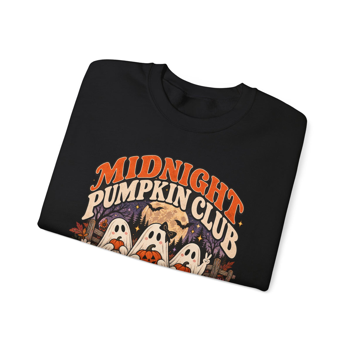 Midnight Pumpkin Club Crewneck Sweatshirt — Cute Ghosts & Pumpkins Halloween Sweater