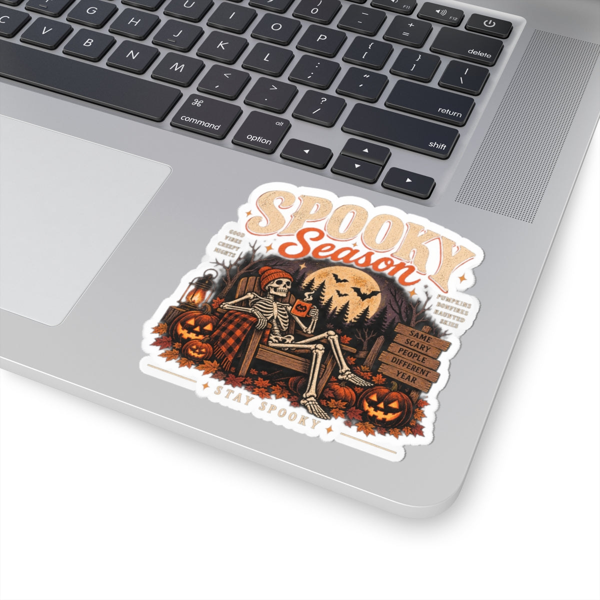 Spooky Season Sticker — Halloween Skeleton Pumpkin Kiss-Cut Decal