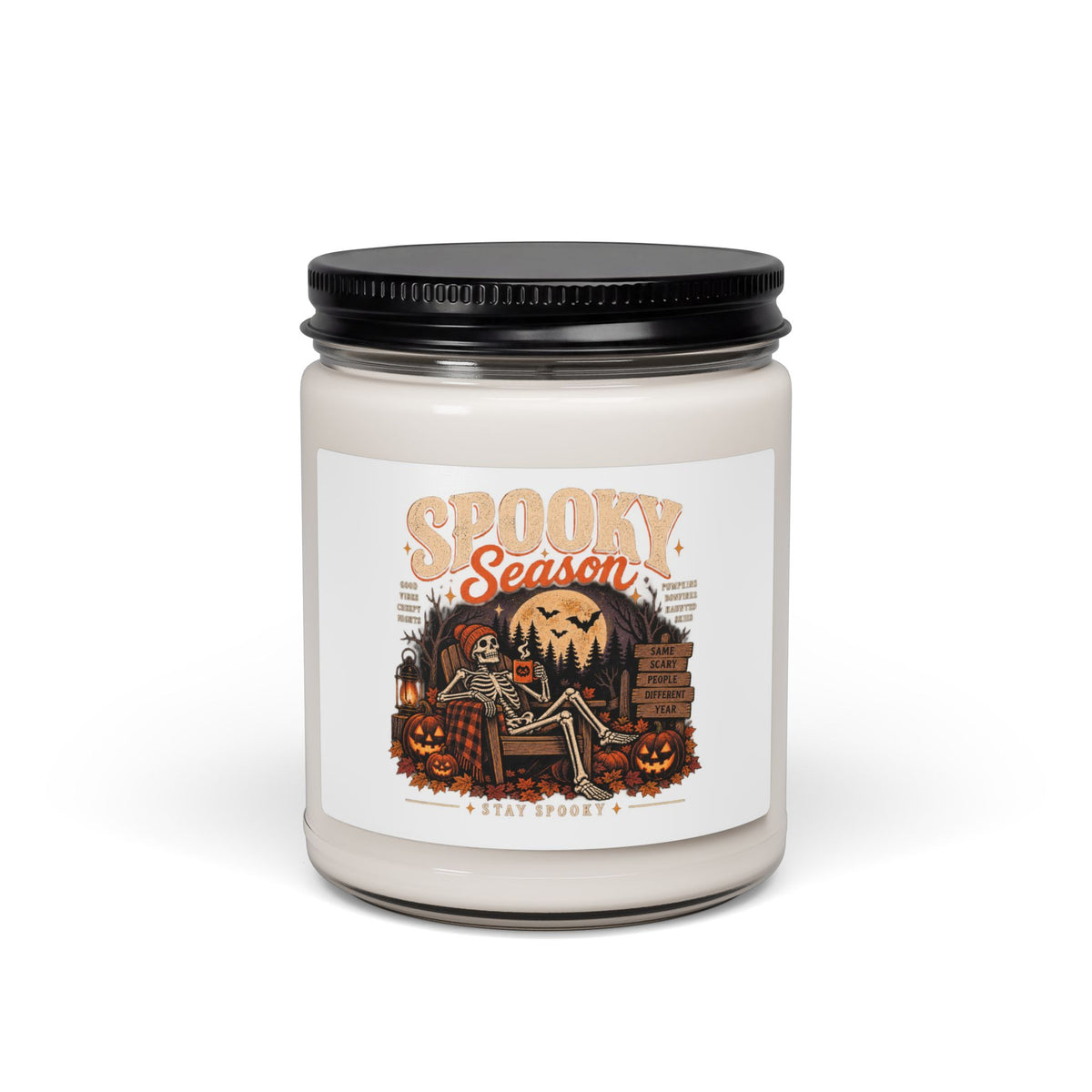 Spooky Season 9oz Scented Soy Candle — Halloween Pumpkin & Skeleton Autumn Fragrance