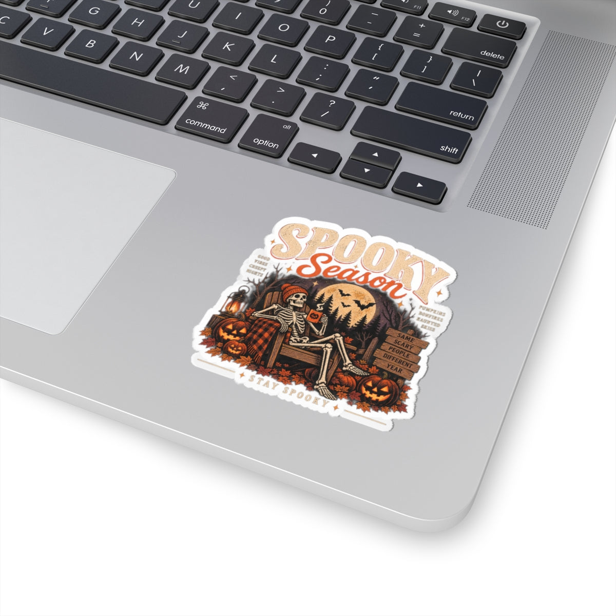 Spooky Season Sticker — Halloween Skeleton Pumpkin Kiss-Cut Decal