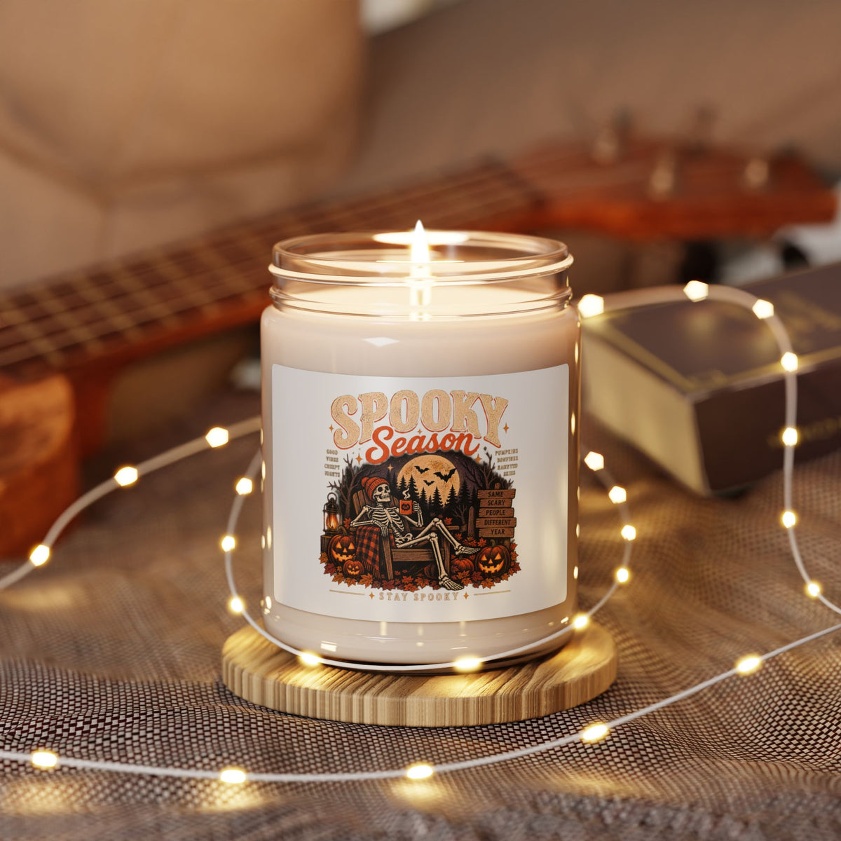 Spooky Season 9oz Scented Soy Candle — Halloween Pumpkin & Skeleton Autumn Fragrance