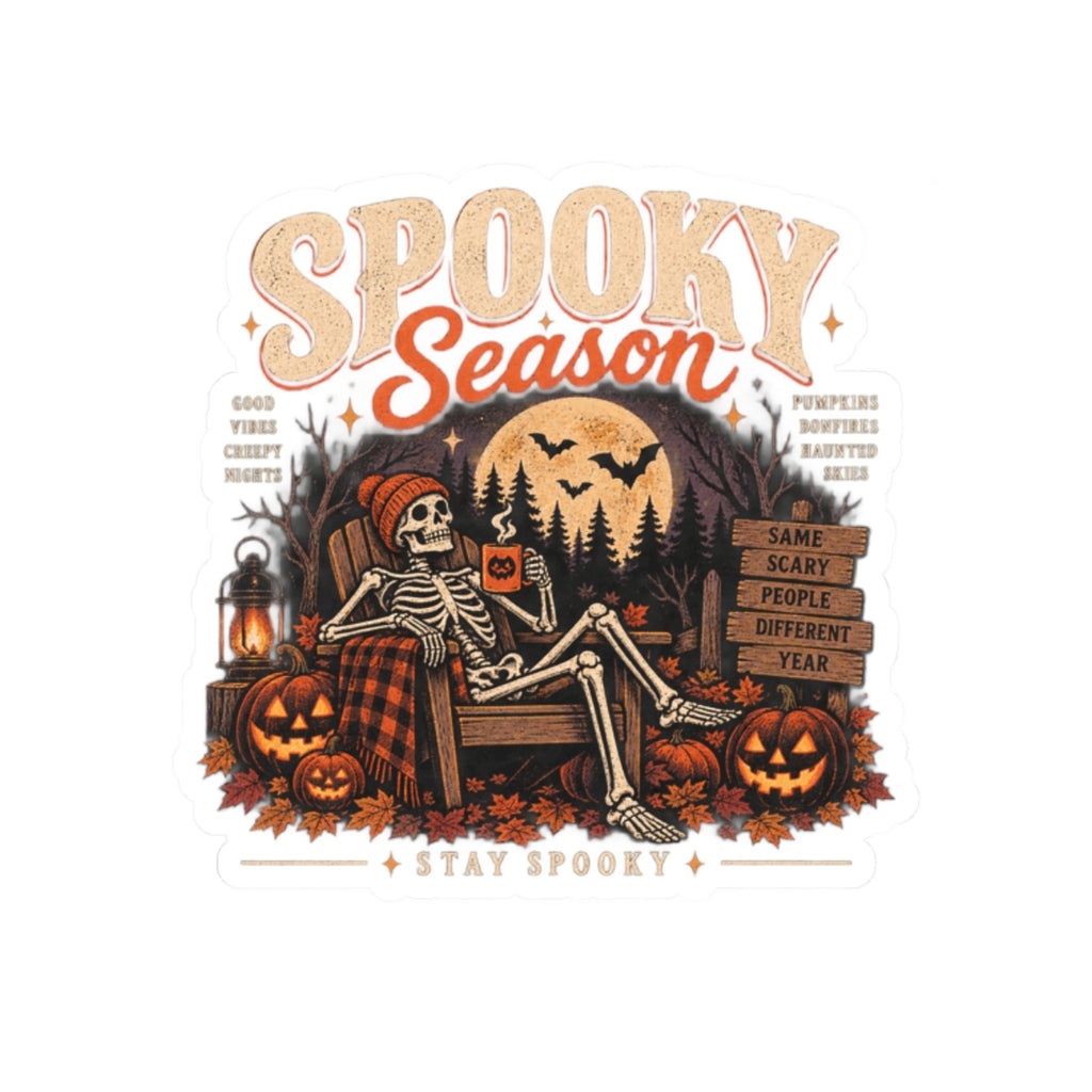 Spooky Season Sticker — Halloween Skeleton Pumpkin Kiss-Cut Decal
