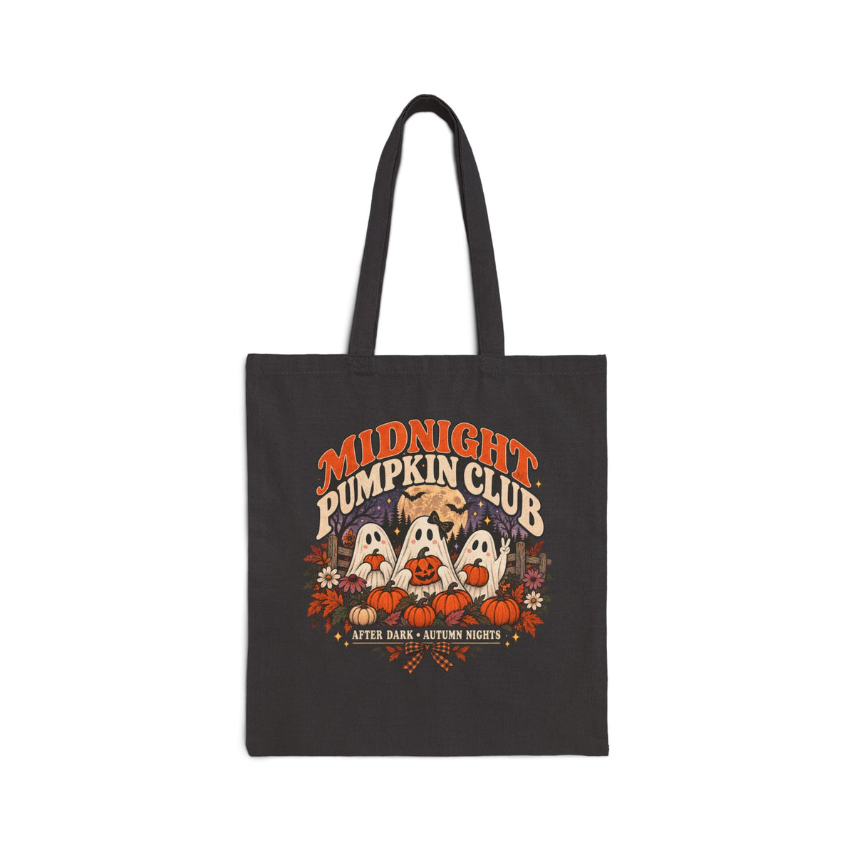 Midnight Pumpkin Club Cotton Tote — Halloween Ghosts Pumpkin Patch Tote Bag