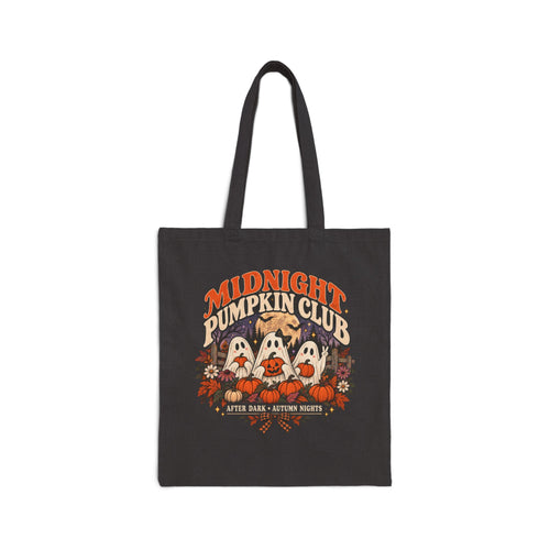 Midnight Pumpkin Club Cotton Tote — Halloween Ghosts Pumpkin Patch Tote Bag