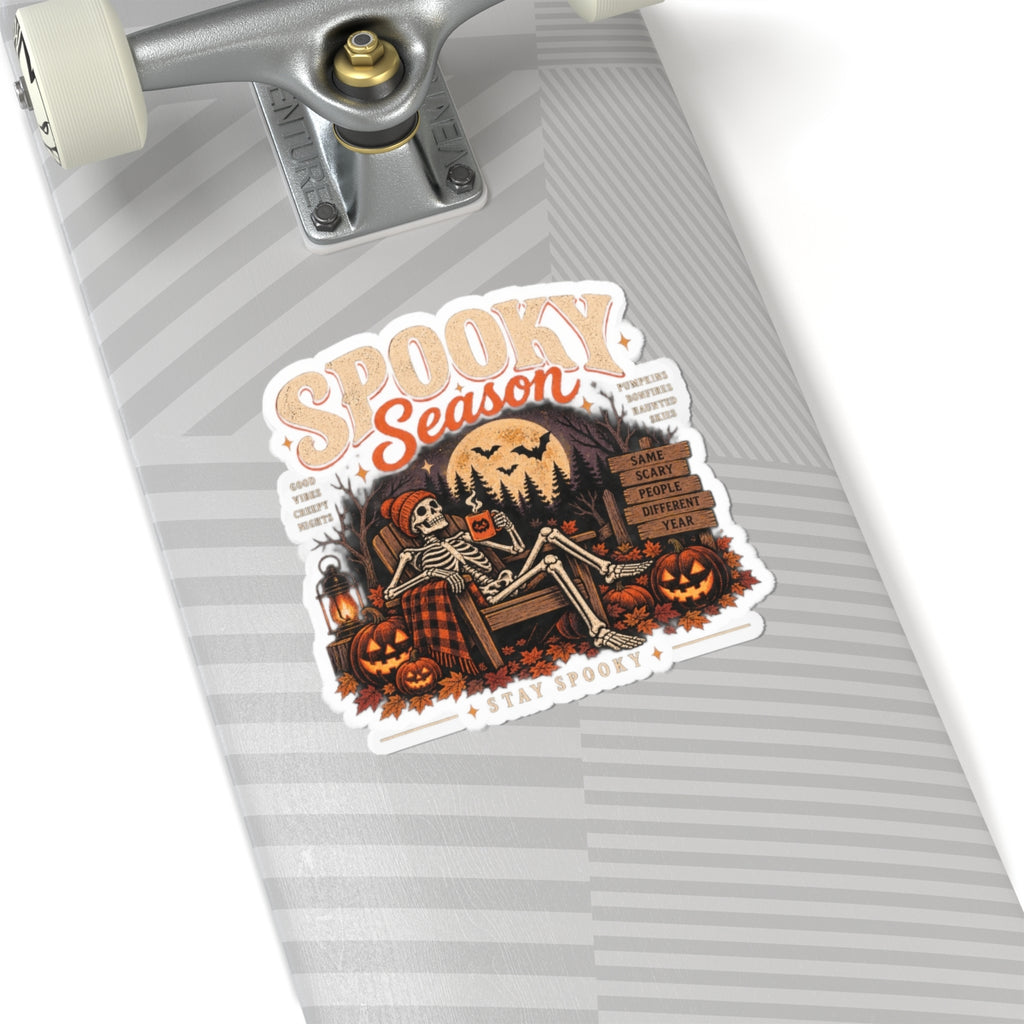 Spooky Season Sticker — Halloween Skeleton Pumpkin Kiss-Cut Decal