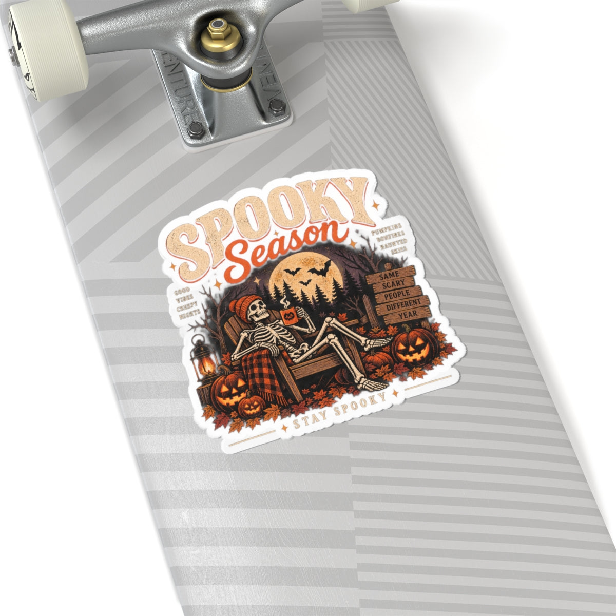 Spooky Season Sticker — Halloween Skeleton Pumpkin Kiss-Cut Decal