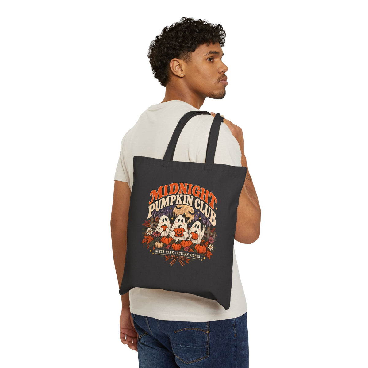 Midnight Pumpkin Club Cotton Tote — Halloween Ghosts Pumpkin Patch Tote Bag