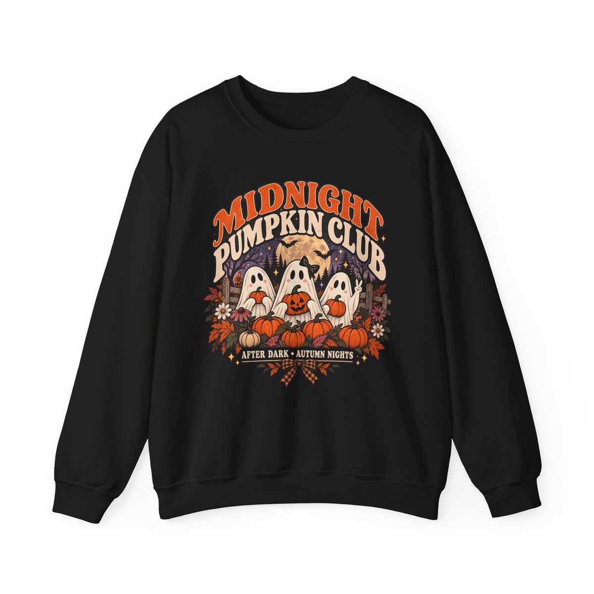 Midnight Pumpkin Club Crewneck Sweatshirt — Cute Ghosts & Pumpkins Halloween Sweater
