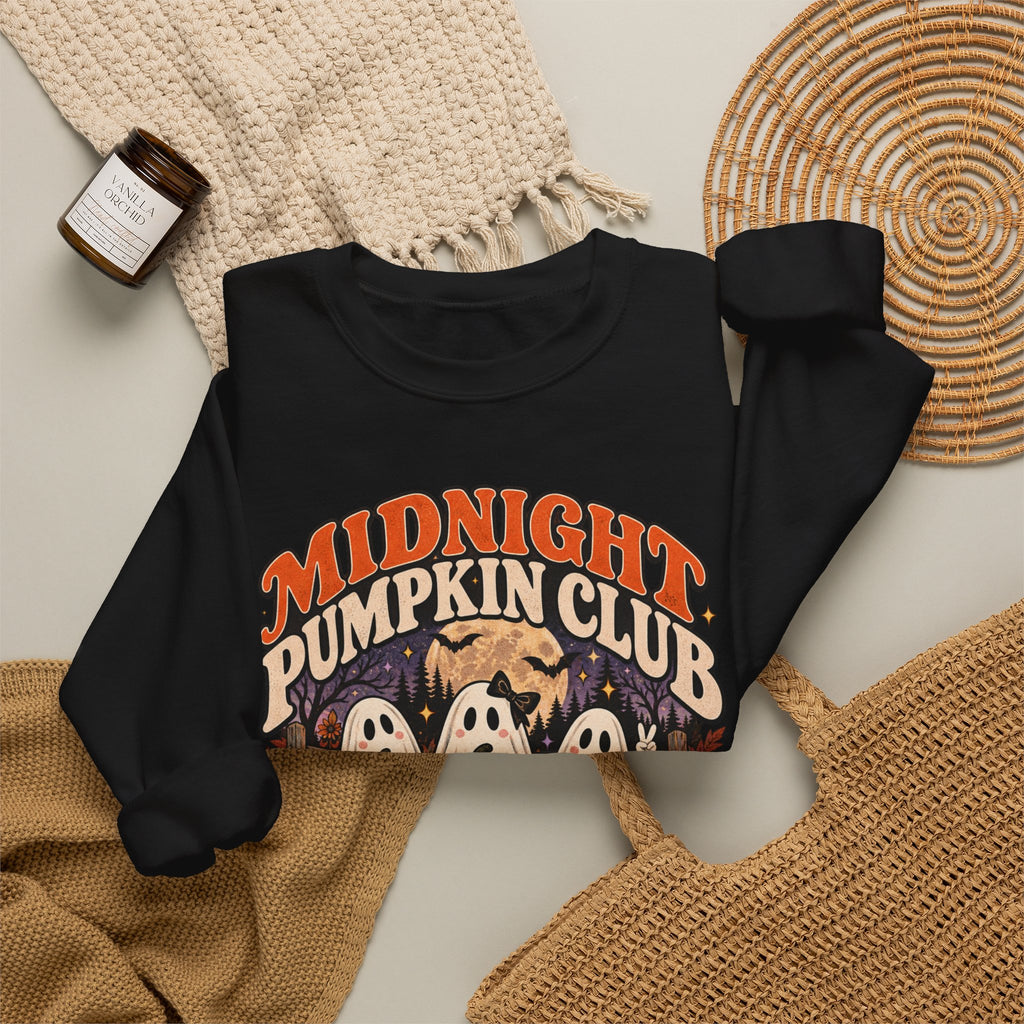 Midnight Pumpkin Club Crewneck Sweatshirt — Cute Ghosts & Pumpkins Halloween Sweater