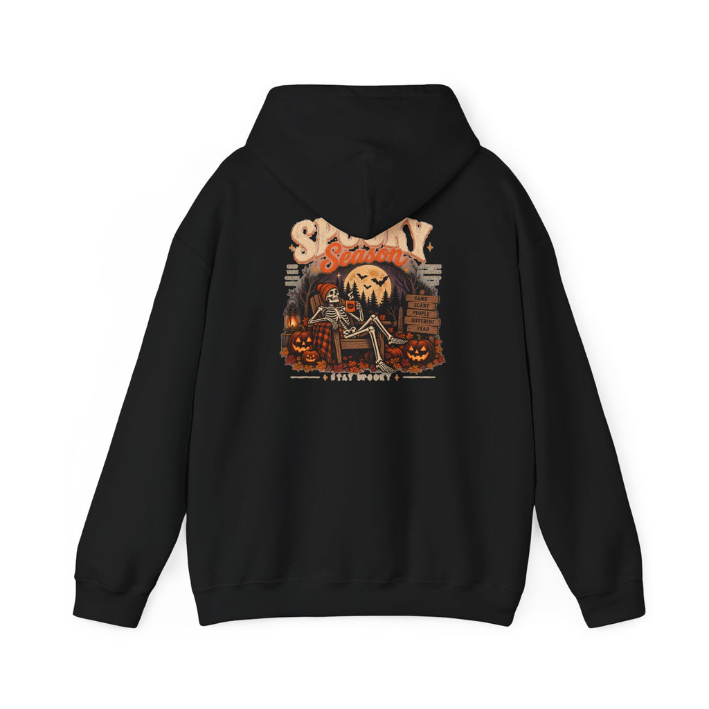 Spooky Season Halloween Hoodie – Skeleton & Pumpkin Graphic Sweatshirt