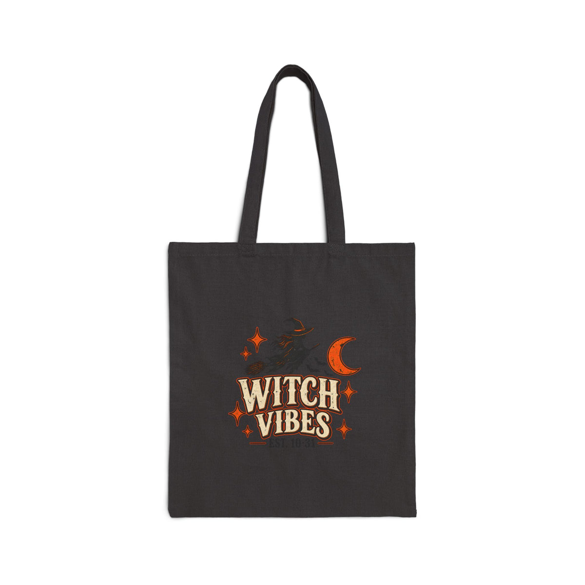Witch Vibes Cotton Tote Bag — Retro Witch Moon Canvas Shopper